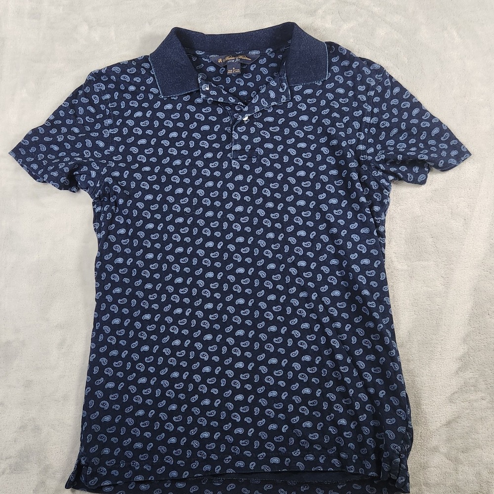 Brooks Brothers Paisley Polo Shirt Blue Short Sleeve Cotton Small‎ Slim Fit